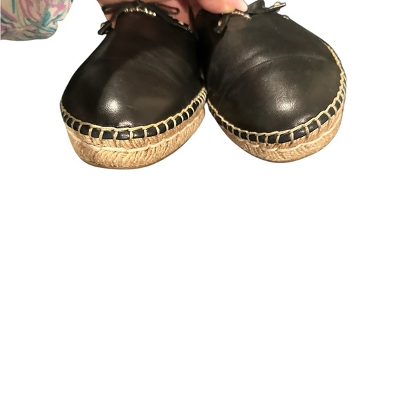 PRADA CALZATURE NAPPA BLACK ROUND TOE CAP LEATHER ESPADRILLES BOW 37 - Picture 4 of 12